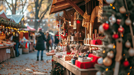 decorative Christmas ornaments display at art and craft market.