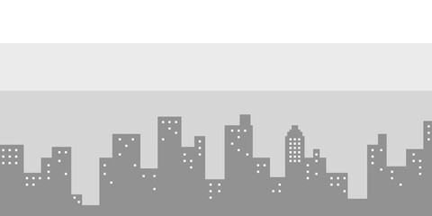 Fototapeta premium Pixel art black and white city with buildings city scape panoramic and clouds. can be used for wallpaper, template card and background. Simple and cute card.