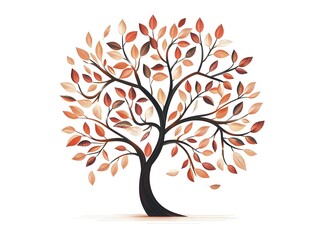 Obraz premium Minimalist Abstract Tree with Seasonal Leaves on White Background