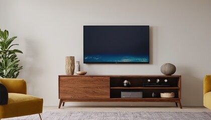 Minimalist living room interior with white wall background and TV cabinet, minimalist, living room, interior decor, white