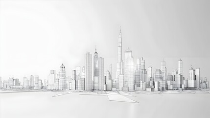 Minimalist One line Cityscape Skyline Panoramic Digital