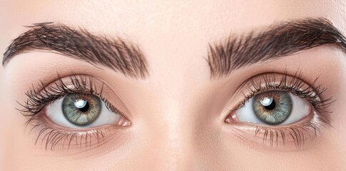 Naklejka premium Beautiful female Eye with extremely long Eyelashes. Eyelash Extensions. Makeup, Cosmetics, Beauty. Close-up view, Macro