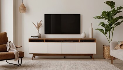 white wall background Modern living room decor with a tv cabinet 184