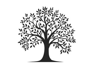 Fototapeta premium Minimalist Stylized Tree Silhouette with Abstract Leaves on White Background