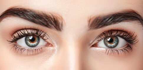 Obraz premium Beautiful female Eye with extremely long Eyelashes. Eyelash Extensions. Makeup, Cosmetics, Beauty. Close-up view, Macro