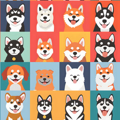 柴犬のシームレスタイルのかわいいイラスト背景