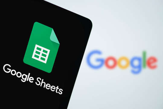 Dhaka,Bangladesh - 08July2024: Google Sheets logo is displayed on smartphone.
