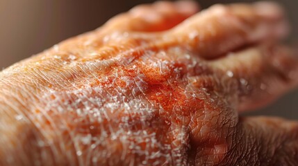 Close-up hand of a person with dry flaky skin rash.