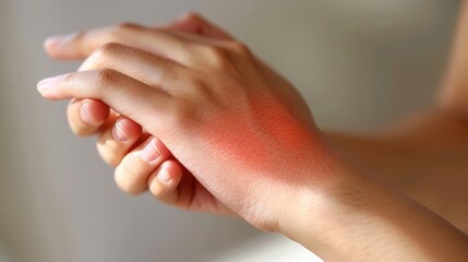 Fototapeta premium Female hand with inflamed skin close up.