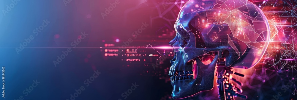 Poster digital skull with network connections - a digital rendering of a skull with network connections and