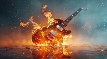 Electric Guitar Engulfed in Flames