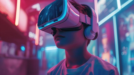 kid with virtual reality VR, Metaverse digital