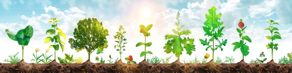 Abstract Wallpaper Depicting the Growth Cycle of Seasonal Crops: From Sowing to Harvest. Showcasing the Entire Process of Organic Produce, Ideal for Editorial Content and Book Covers, Highlighting Hig