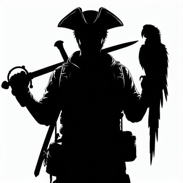 recommend clip art: Black silhouette of a  pirate with a parrot