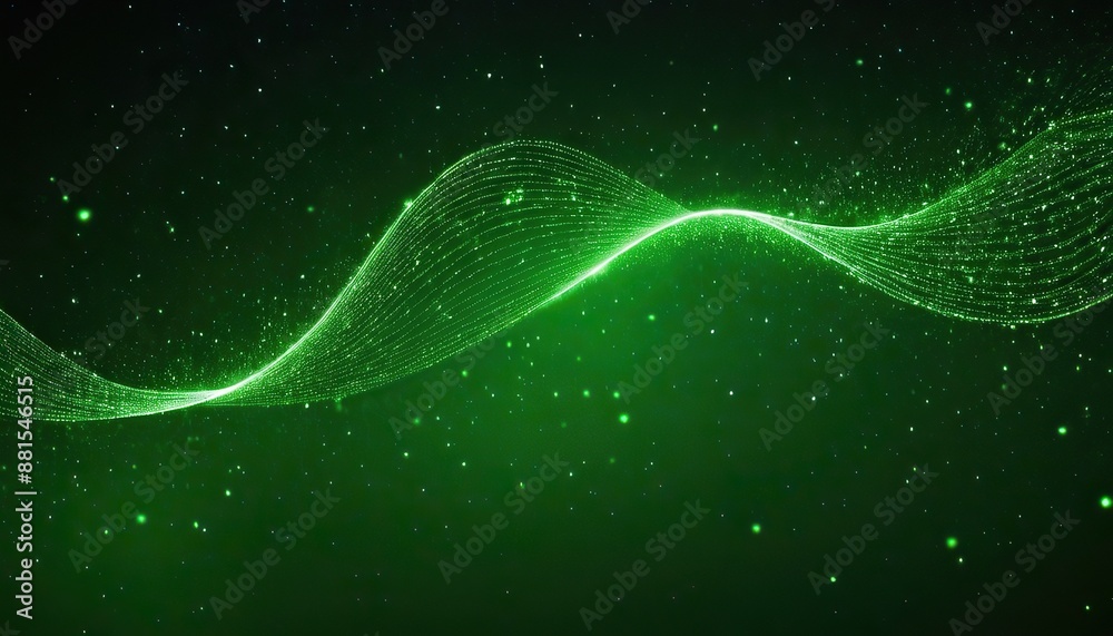 Wall mural digital green particles wave and light abstract background with shining dots and stars. abstract wal