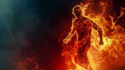 Fototapeta premium Man on Fire - A man is engulfed in flames, creating a powerful and dynamic image - A man is engulfed in flames, creating a powerful and dynamic image