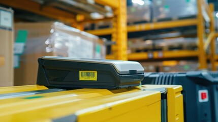 Efficient RFID Reader Scanning Incoming Shipment Tags Close-Up