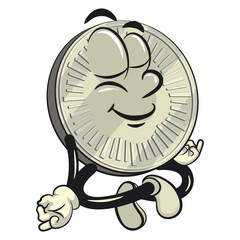 character of a coin money cartoon vector isolated clip art mascot illustration  was cross-legged and meditating, work of hand drawn