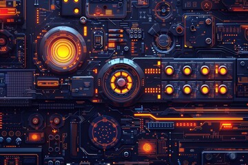 A close up of a computer circuit board with many small glowing lights