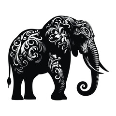 Elephant black silhouette isolated on white background