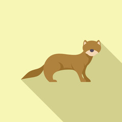 Minimalist illustration of a brown ferret standing, side view, with a long shadow