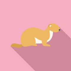 Minimalist illustration of a weasel sitting and looking around, isolated on a pink background with a long shadow