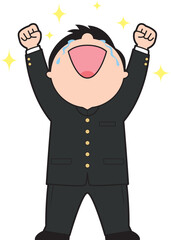 ガッツポーズする男子学生