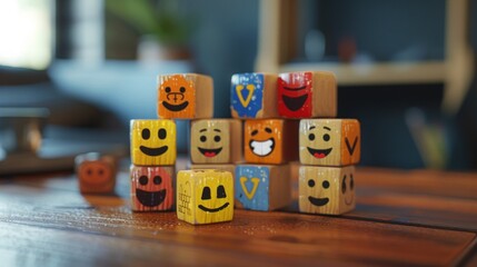 Wooden Blocks with Emoji Faces