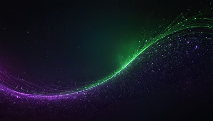 Digital purple and green particles wave and light abstract background with shining dots stars.159