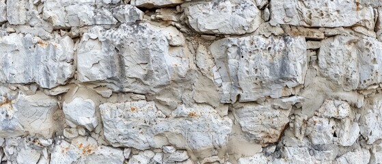 Fototapeta premium Panoramic close-up, high detail scan of limestone wall texture, Generative AI