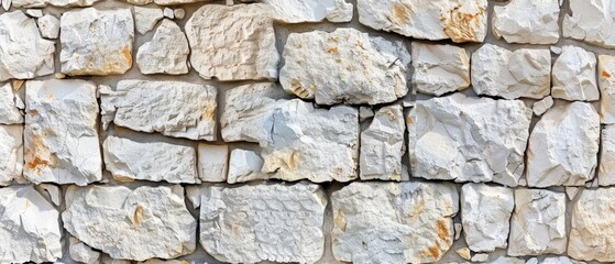 Fototapeta premium Panoramic close-up, high detail scan of limestone wall texture, Generative AI