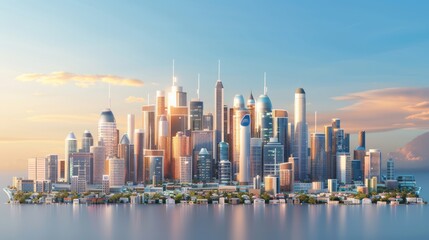 Obraz premium futuristic skyline featuring innovative skyscrapers and energy-efficient smart homes, highlighting advanced urban planning principles, providing ample copy space for text