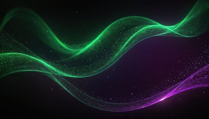 Obraz premium Digital purple and green particles wave and light abstract background with shining dots stars.159