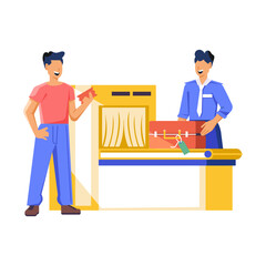 Man getting his luggage scan, flat character illustration 