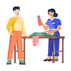 A flat style illustration depicting airport luggage checking 

