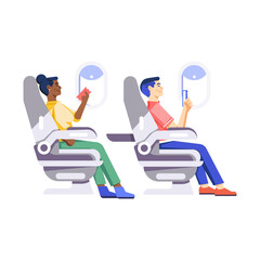 A flat character illustration of plane passengers 

