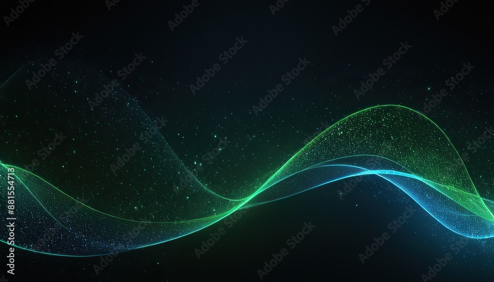 Wall mural abstract green and blue particle background. flow wave with dot landscape. digital data structure. f