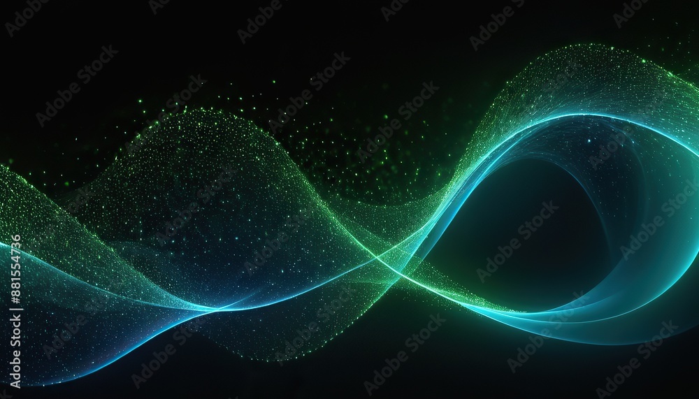 Wall mural abstract green and blue particle background. flow wave with dot landscape. digital data structure. f