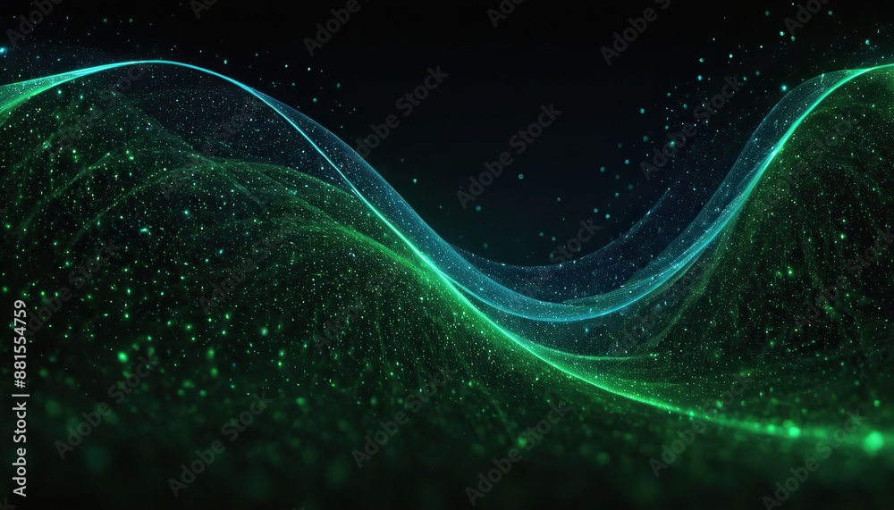 Wall mural abstract green and blue particle background. flow wave with dot landscape. digital data structure. f