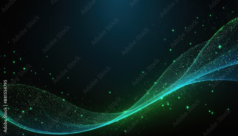 Wall mural abstract green and blue particle background. flow wave with dot landscape. digital data structure. f