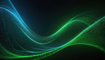 Abstract green and blue particle background. Flow wave with dot landscape. Digital data structure. Future mesh or sound grid. Pattern point visualization.