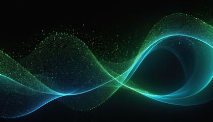 Abstract green and blue particle background. Flow wave with dot landscape. Digital data structure. Future mesh or sound grid. Pattern point visualization.