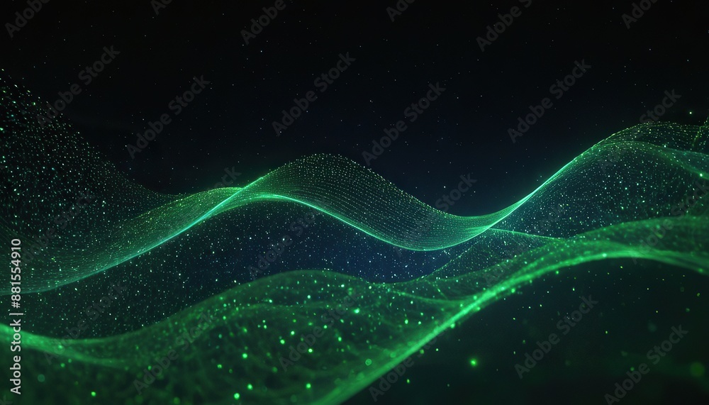 Wall mural abstract green and blue particle background. flow wave with dot landscape. digital data structure. f