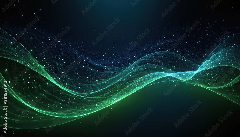 Wall mural abstract green and blue particle background. flow wave with dot landscape. digital data structure. f
