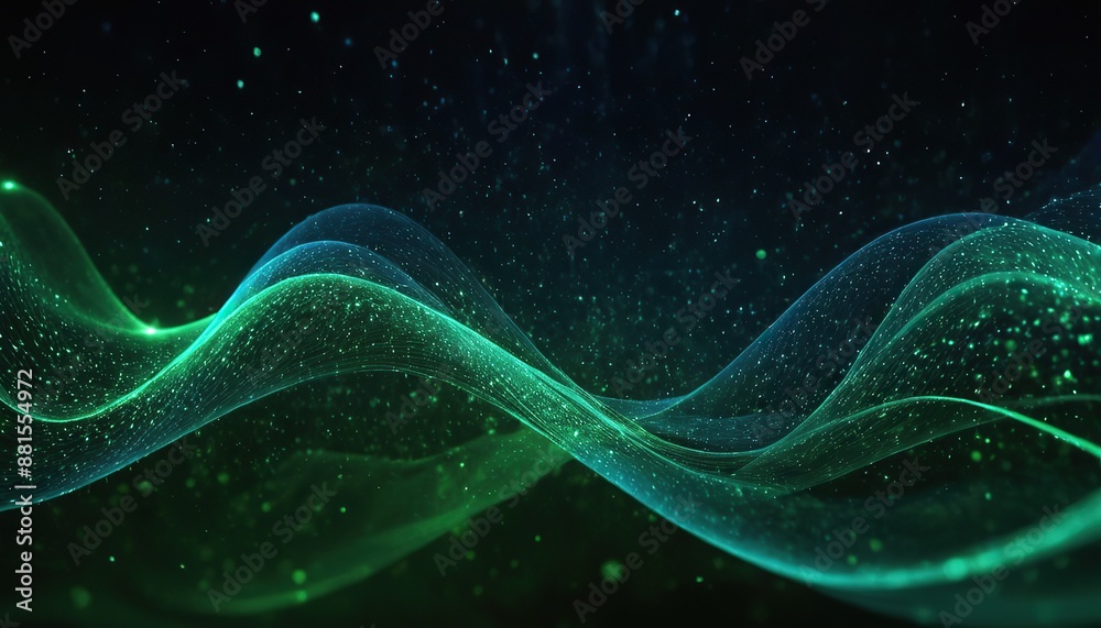 Canvas Prints digital blue and green particles wave and light abstract background with shining dots stars 156