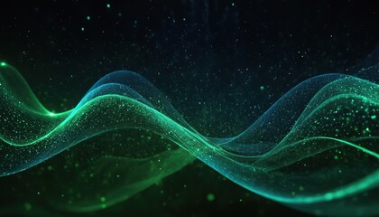 Digital blue and green particles wave and light abstract background with shining dots stars 156