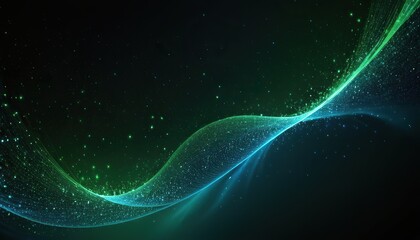 Digital blue and green particles wave and light abstract background with shining dots stars 156