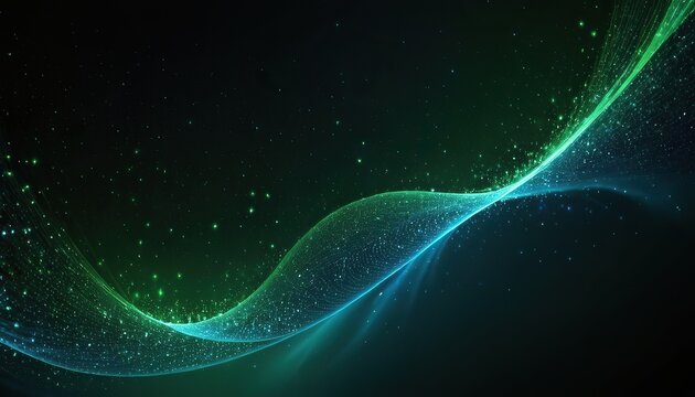 Digital blue and green particles wave and light abstract background with shining dots stars 156 - Powered by Adobe