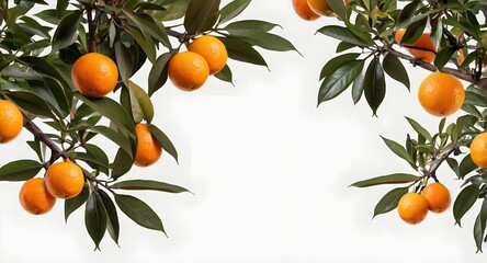 orange branch with leaves on white background 