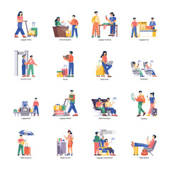 WebCollection of Airline Passengers Flat Illustrations 

